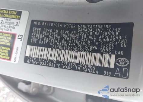 2013 Toyota Corolla L/Le/S/S Special Edition/Le Special Edition z USA, uszkodzony, nr VIN 2T1BU4EE2DC969075